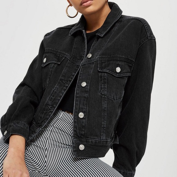 black cropped oversized denim jacket